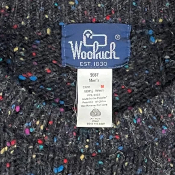 Woolrich sweater vintage hand knit wool black flecked men’s size M - Picture 4 of 6